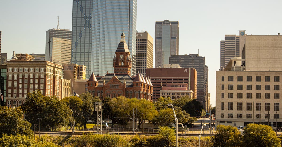 Scenic view of Dallas skyline featuring the Old Red Museum and downtown skyscrapers