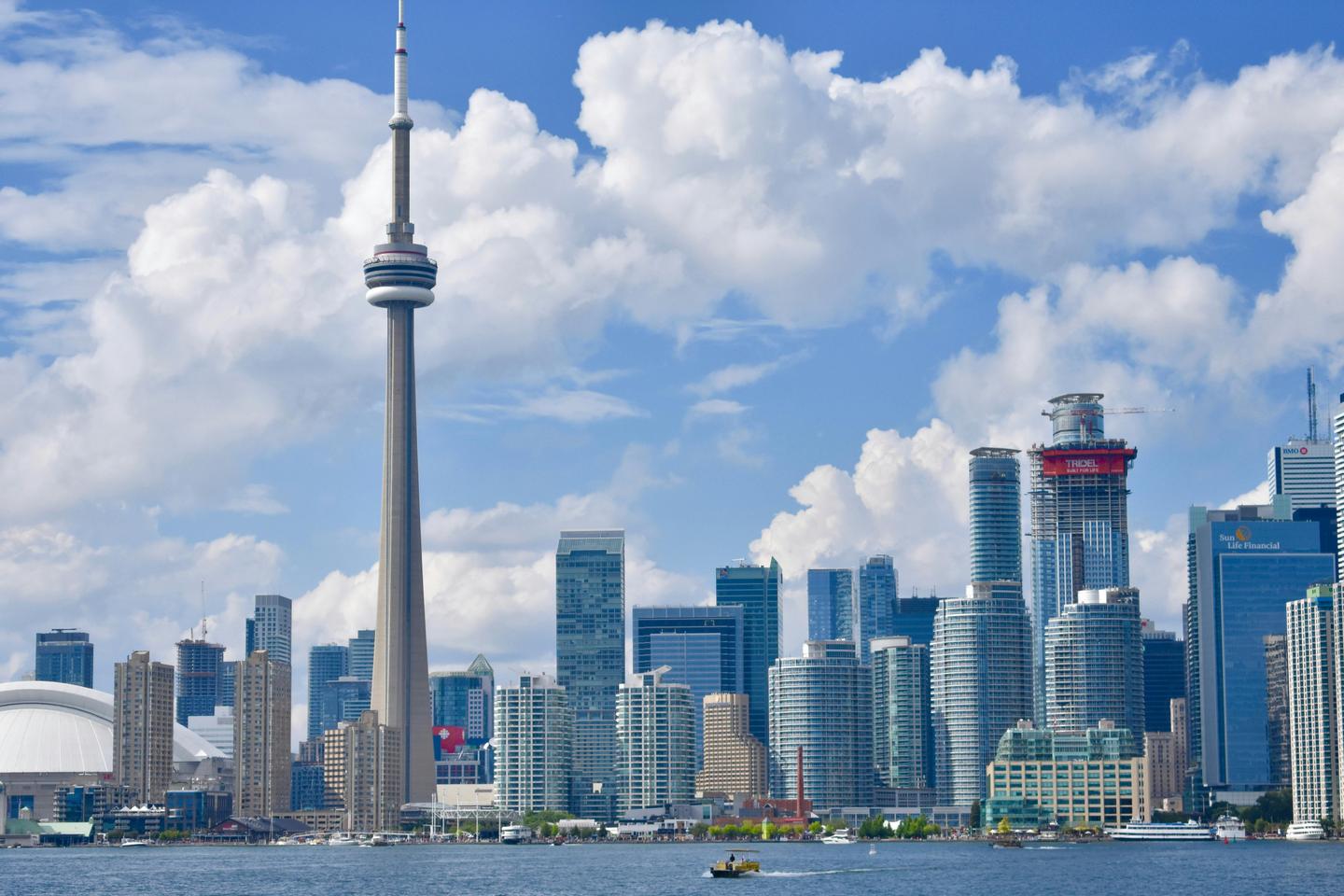 RV parked near the Toronto skyline during the 2026 World Cup.