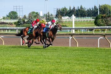 Thoroughbred horses racing at Kentucky Derby